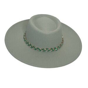NEW WITH TAGS GREEN RHINESTONE JEWELED WIDE BRIMMED HAT